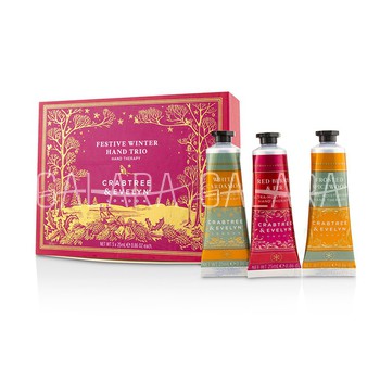 CRABTREE & EVELYN Festive Winter Hand Trio (1x Frosted Spicewood, 1x White Cardamom, 1x Red Berry & Fir)